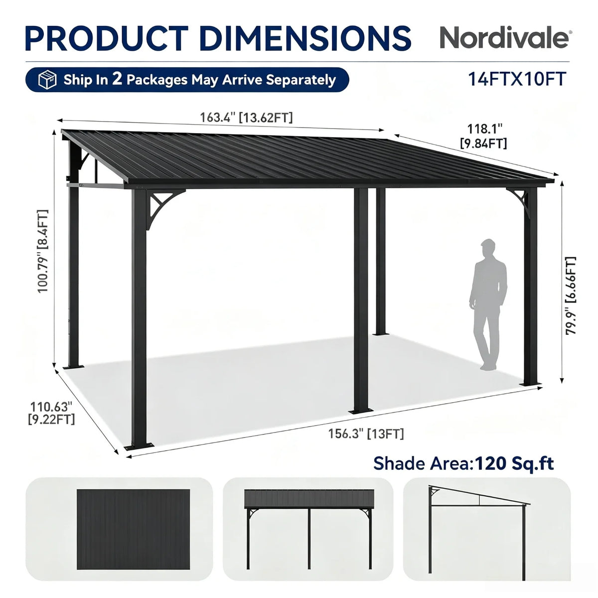 Nordivale Wall Mounted Pergola Gazebo With Galvanized Steel Roof