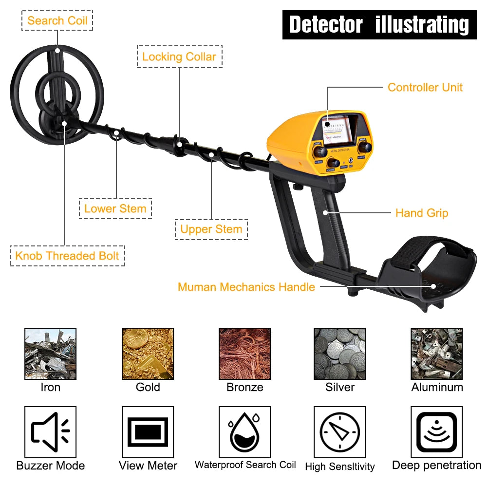 Adjustable Waterproof Metal Detector Kit With Digital Display Screen