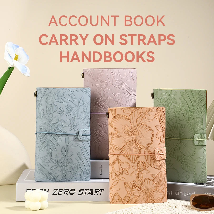 Embossed Floral Travel Journal With Elastic Strap And Lined Pages