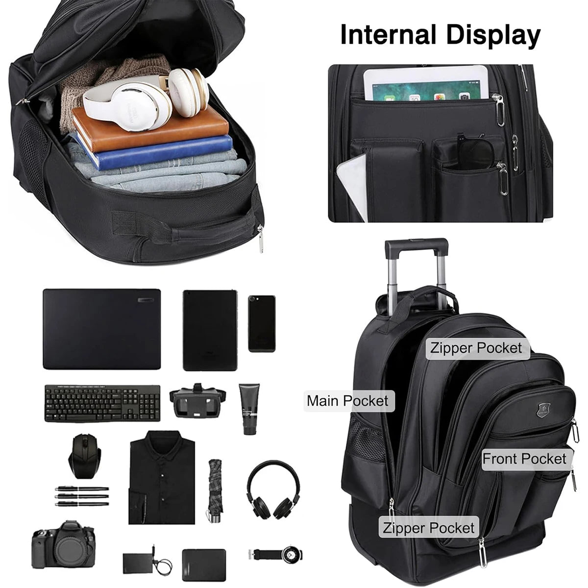 Wheeled Laptop Backpack With Large Capacity Travel Rolling Bag