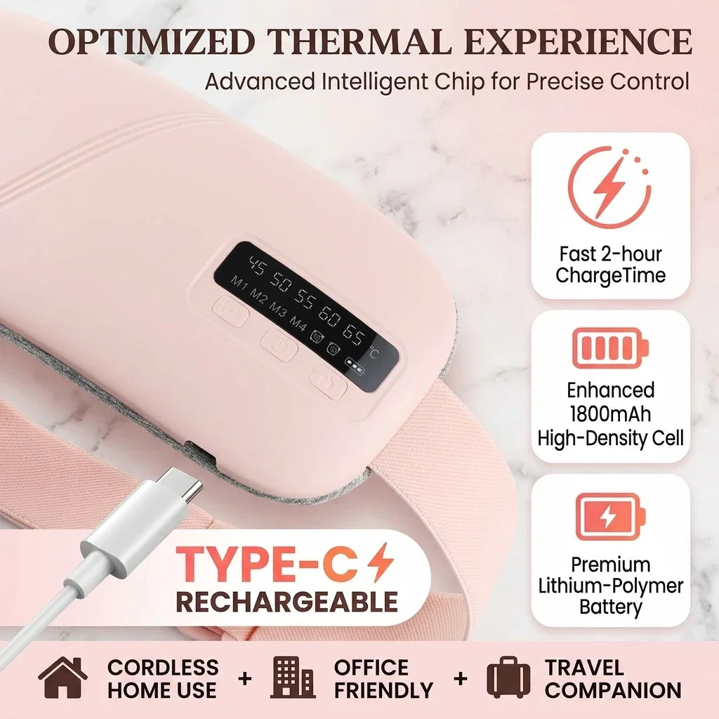 QIUGUO Cordless Heating Belt With Adjustable Heat And Vibration Modes