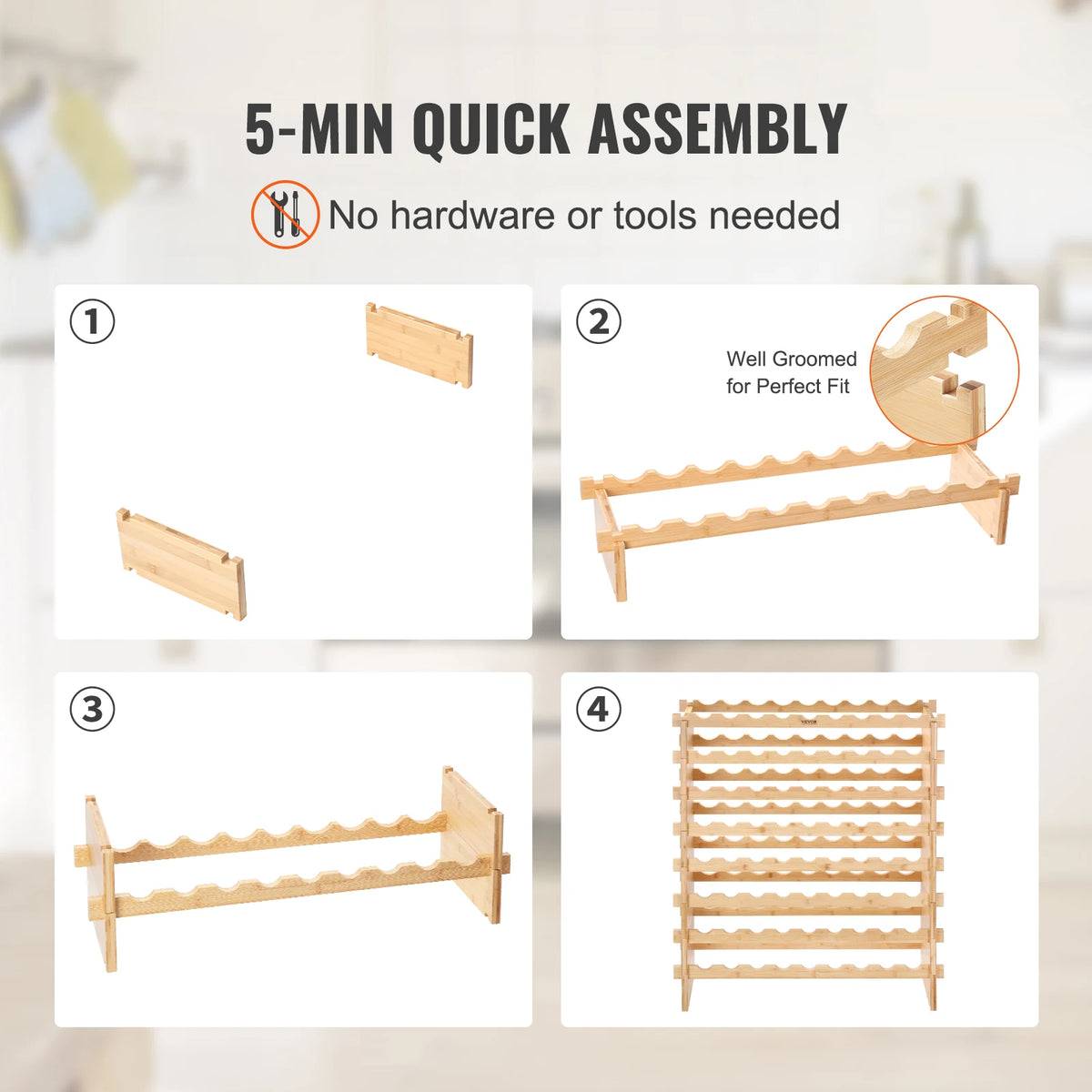 SucceBuy Stackable Bamboo Wine Rack For Elegant Bottle Storage