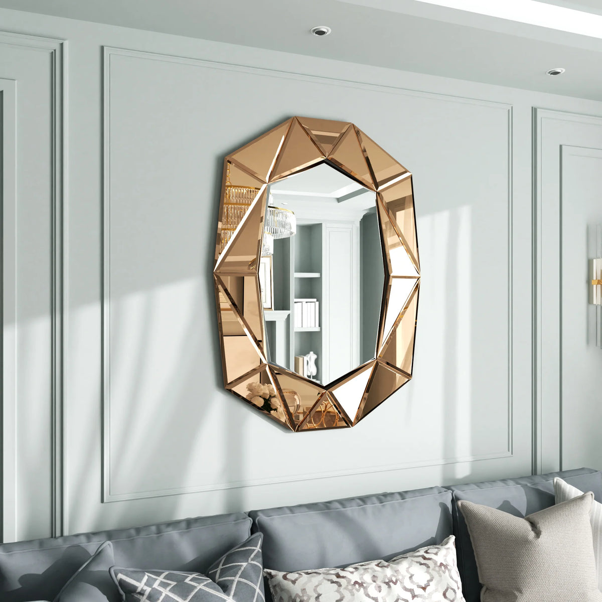 Wisfor Irregular Glass Wall Mirror With Beveled Diamond Edge Accents