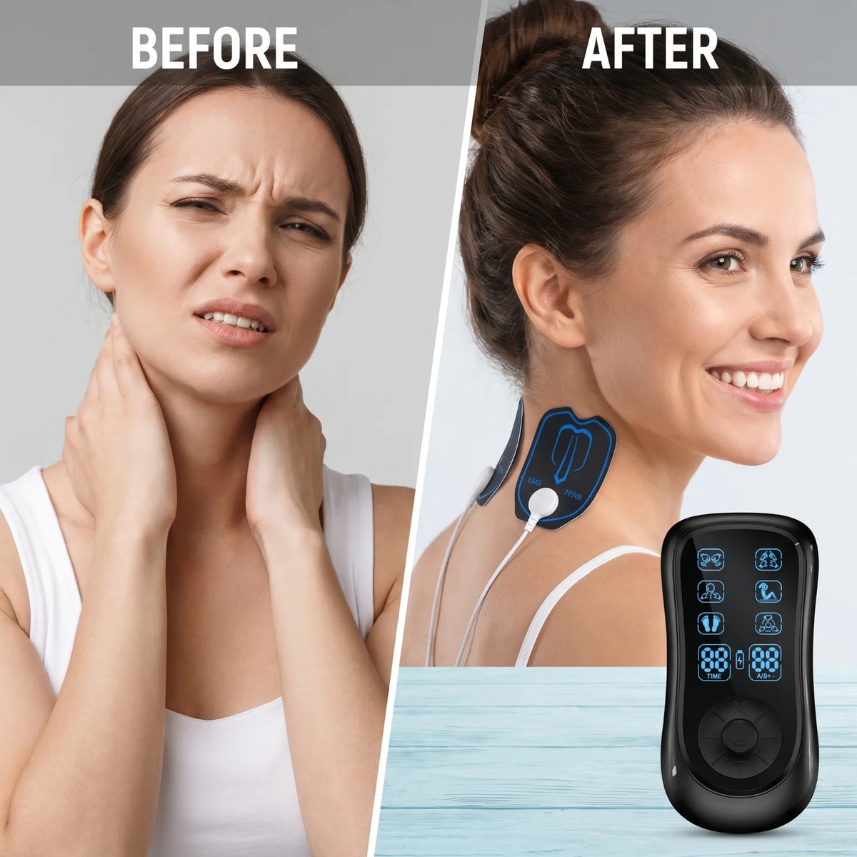 Rechargeable Dual Channel Tens Ems Muscle Stimulator With 10 Pads