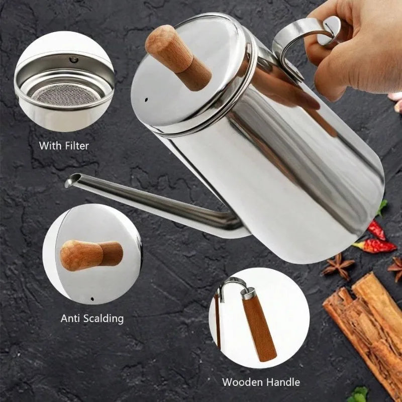 Stainless Steel Oil Strainer Grease Container With Fine Filter Lid