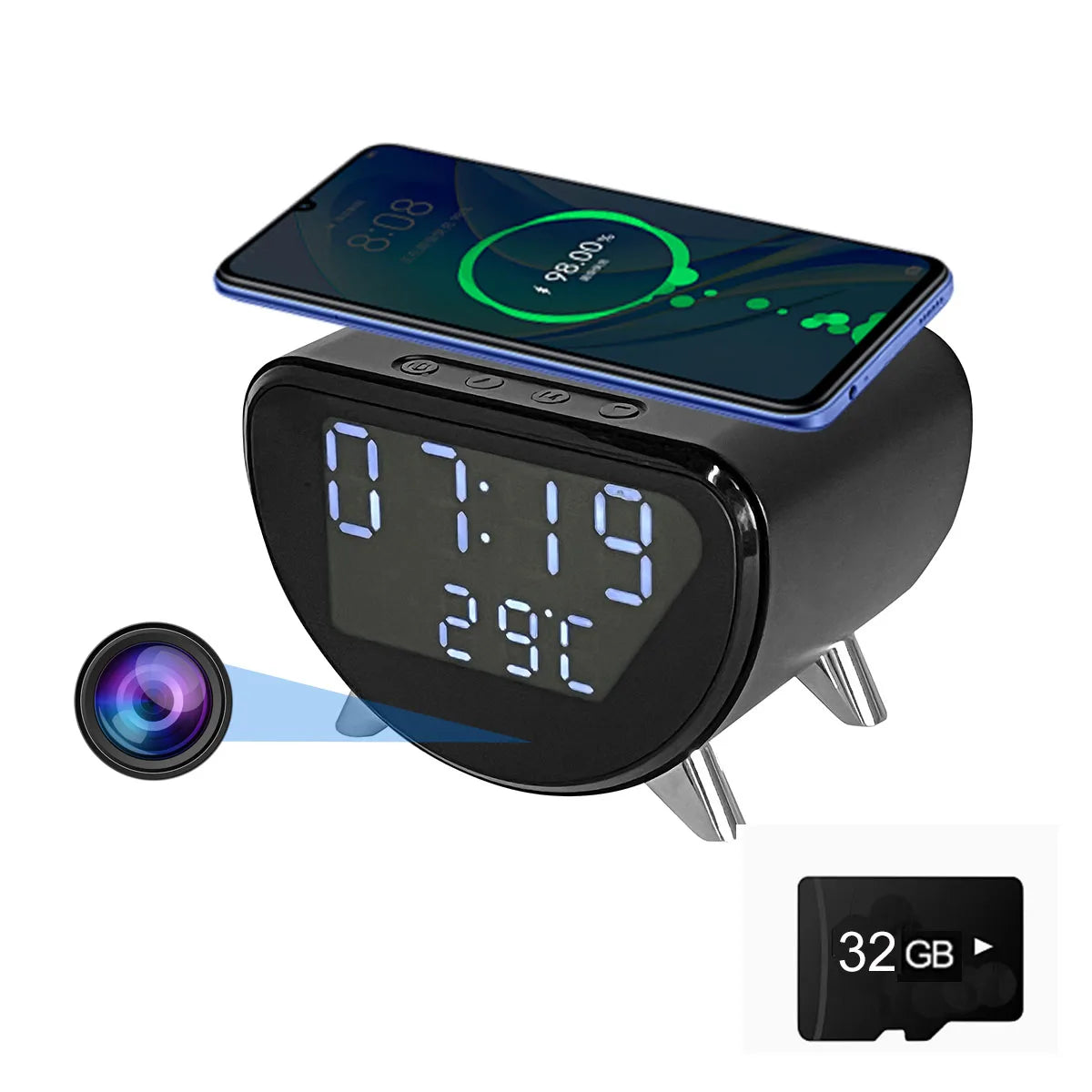 Ouvis 4K WiFi Clock Camera With Motion Detection Wireless Charging