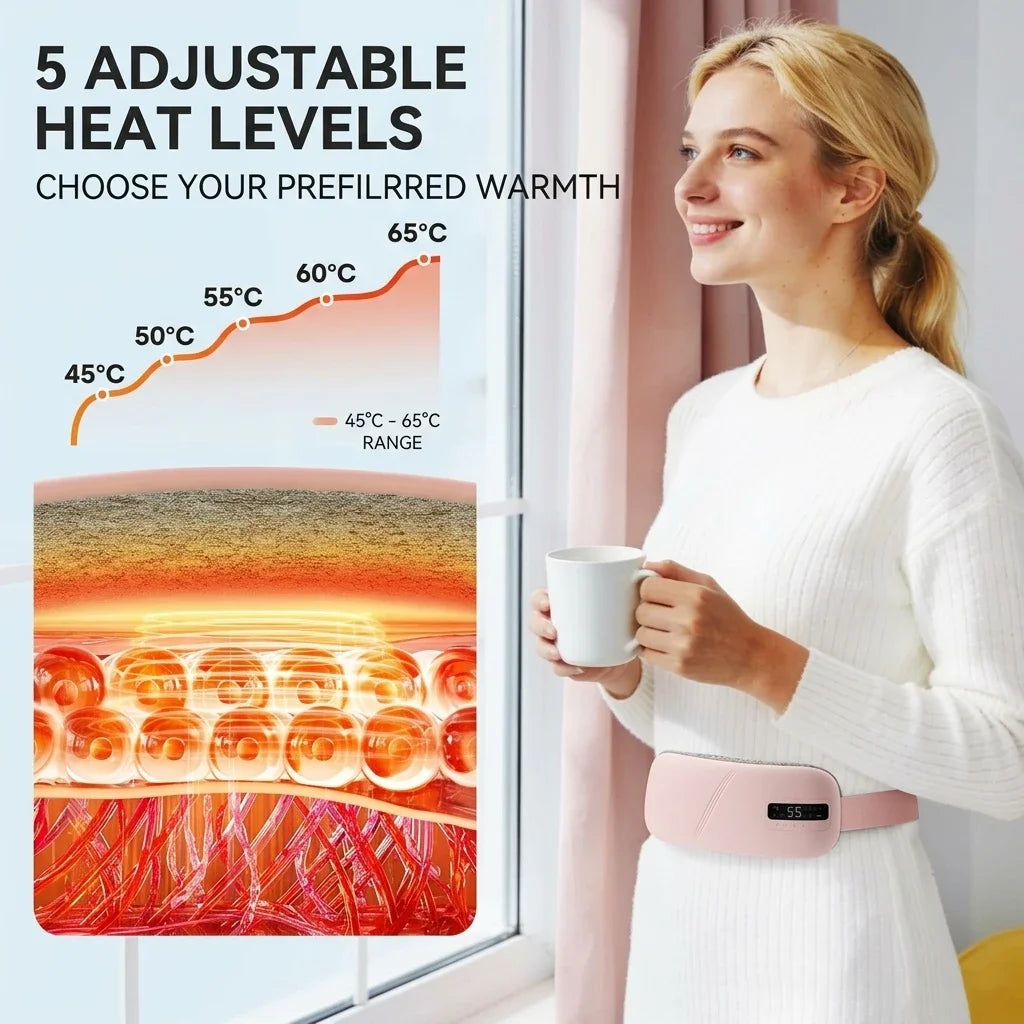 QIUGUO Cordless Heating Belt With Adjustable Heat And Vibration Modes