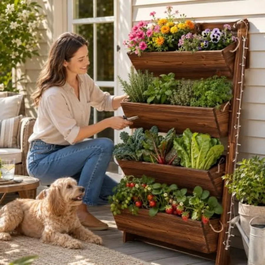MDNG Outdoor Vertical Garden Planter With LED Lights And Drainage