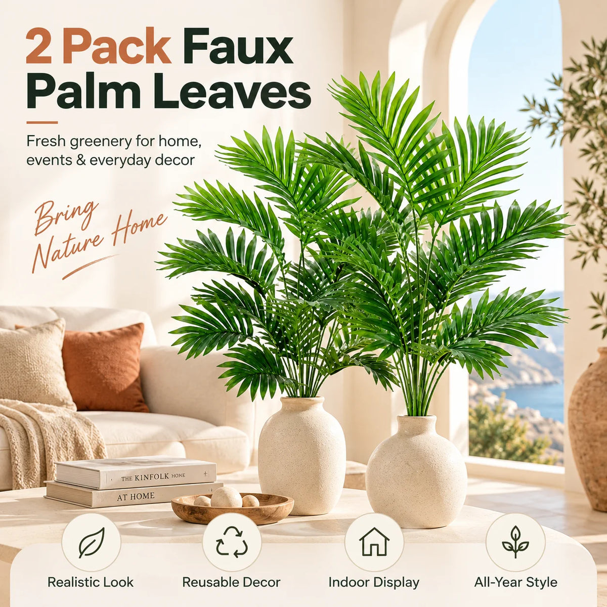 ZNLYRION Artificial Palm Fronds UV Resistant Faux Tropical Plant Decor