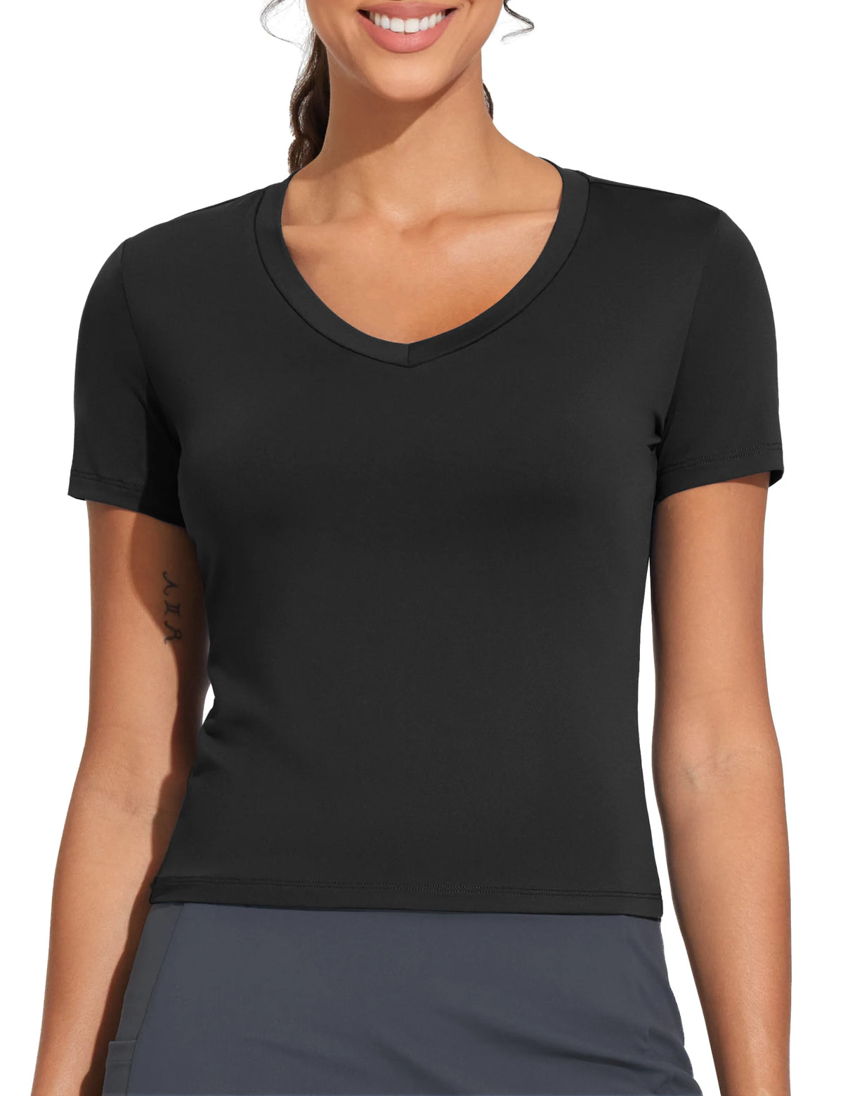 The Gym People Women's V-Neck Crop Slim Fit Yoga Tee