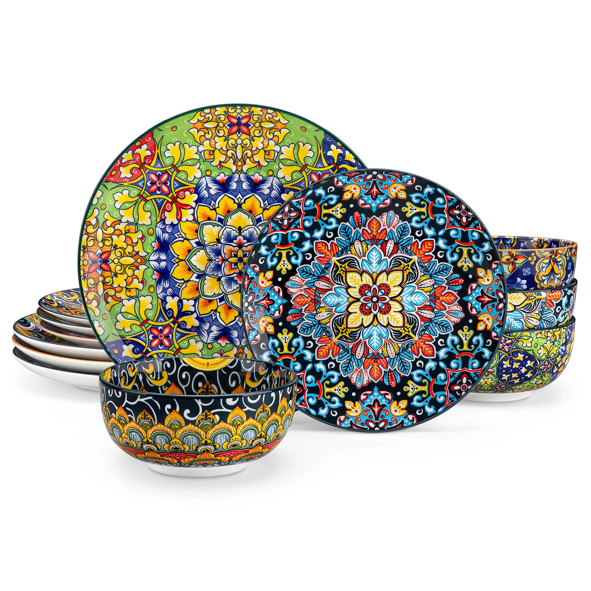 MALACASA Ceramic Dinnerware Set With Bohemian Tableware Design