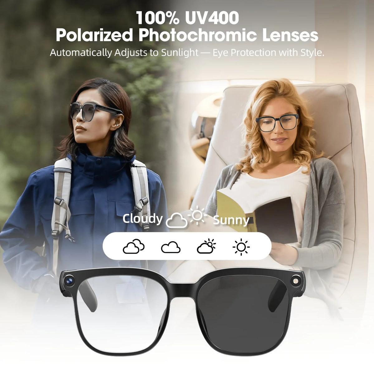 Smart Camera Glasses With HD Video, AI Translation And Bluetooth Audio