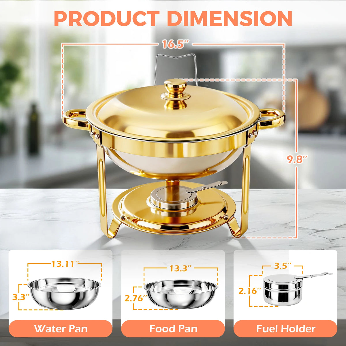 Round Stainless Steel Chafing Dish Buffet Set With Glass Lids