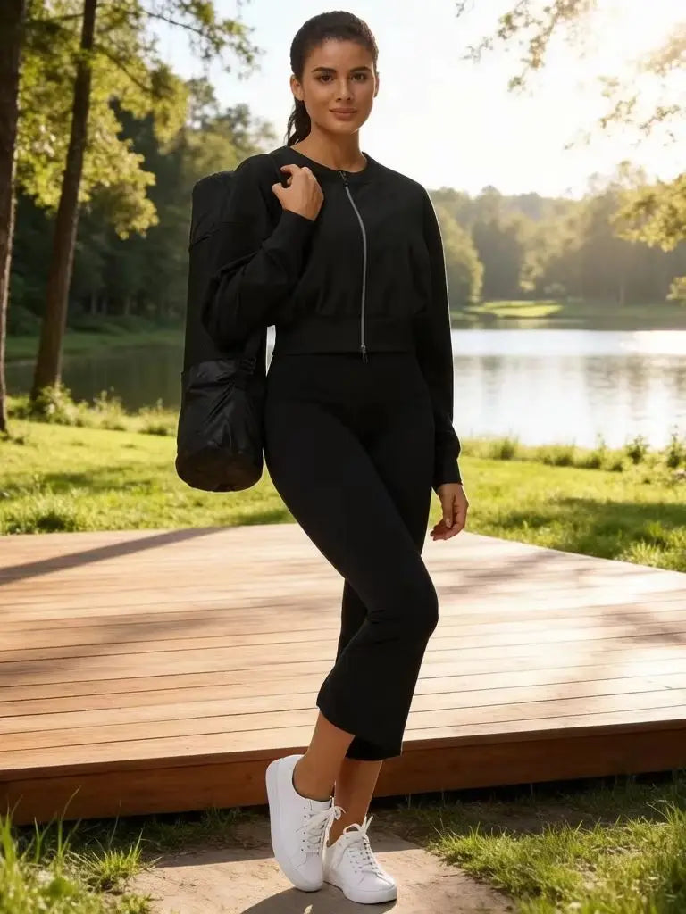 The Gym People Womens Lightweight Cropped Zip Jacket