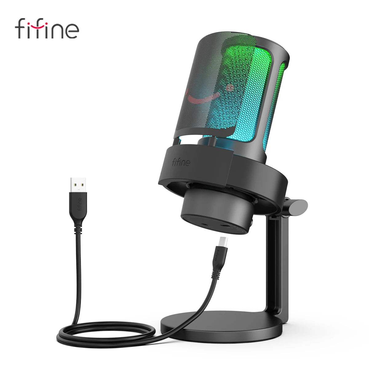 FIFINE USB Microphone RGB Touch Mute Headphone Output PC Streaming