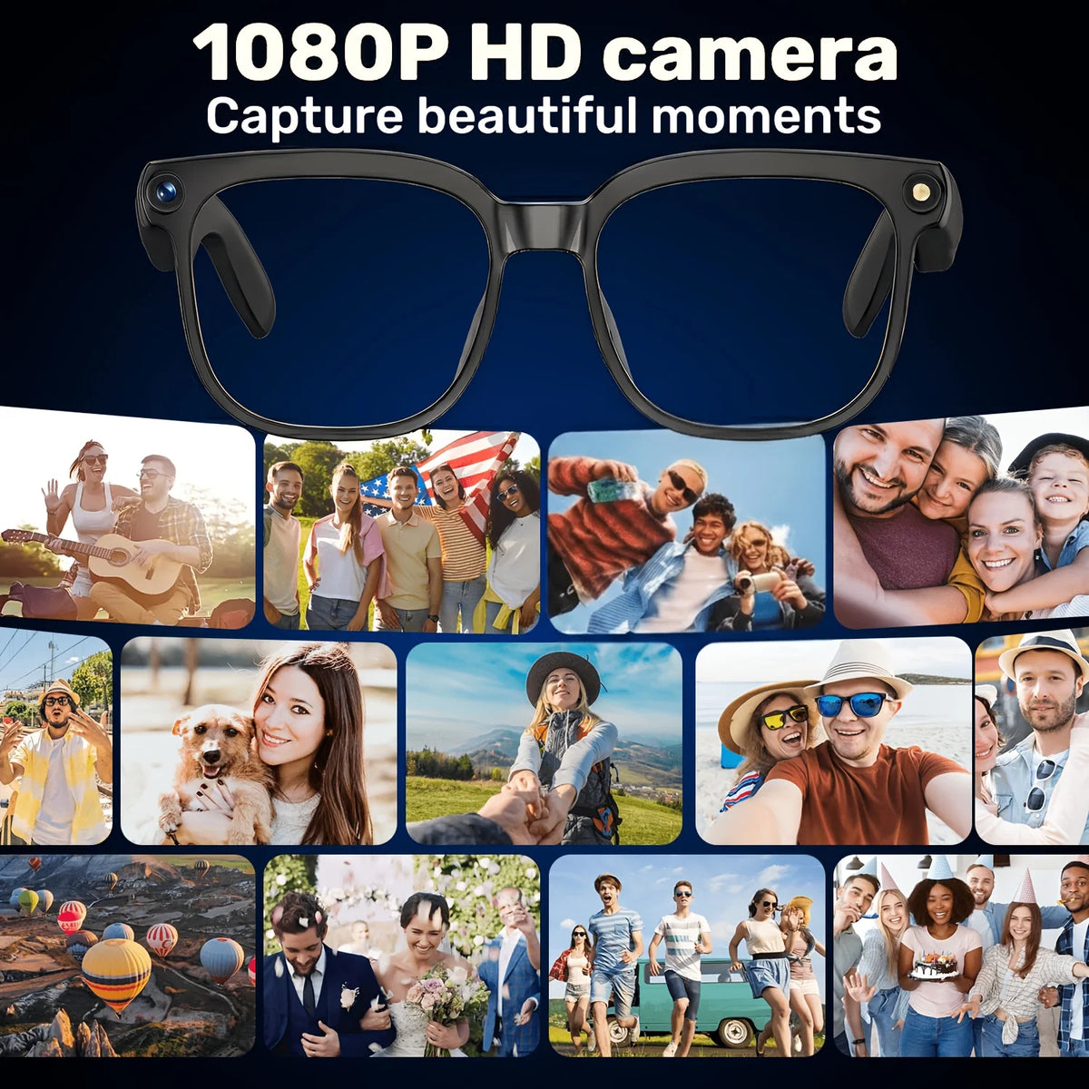 Smart Camera Glasses With HD Video, AI Translation And Bluetooth Audio
