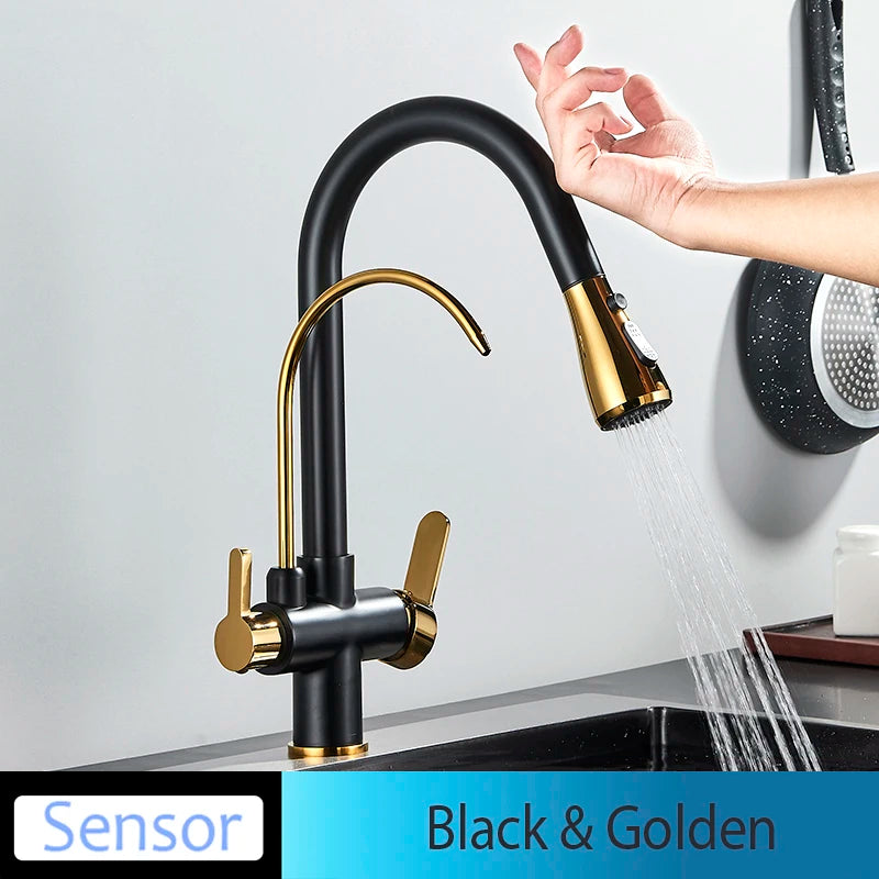 Onyzpily Touch Sensor Kitchen Faucet Pull Out Hot Cold Mixer