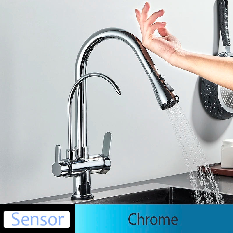 Onyzpily Touch Sensor Kitchen Faucet Pull Out Hot Cold Mixer