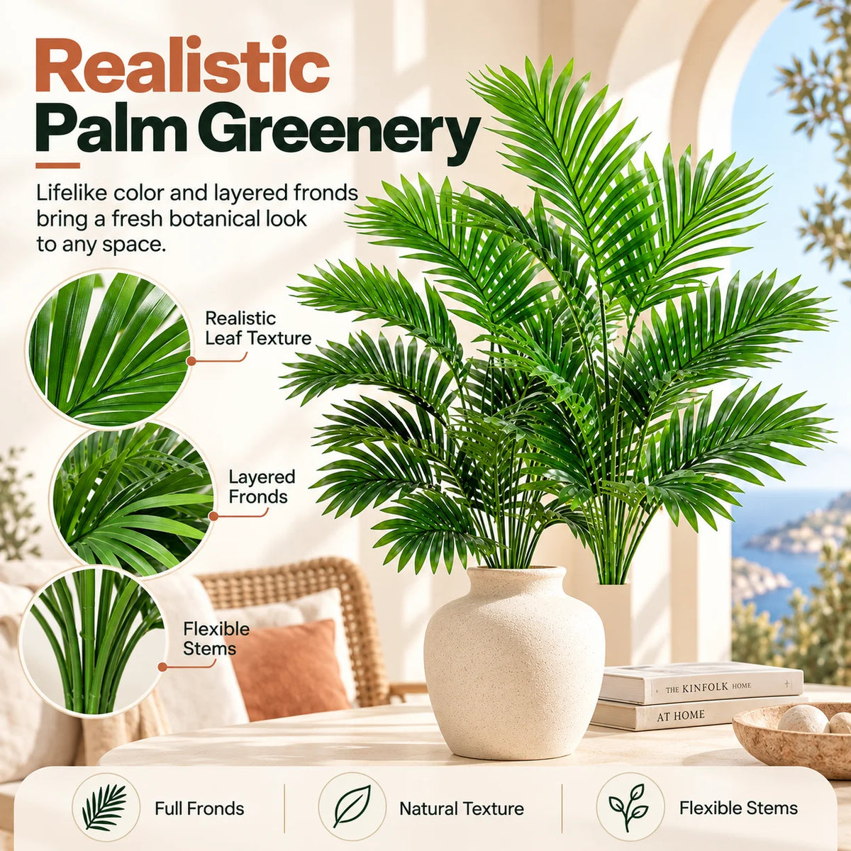 ZNLYRION Artificial Palm Fronds UV Resistant Faux Tropical Plant Decor