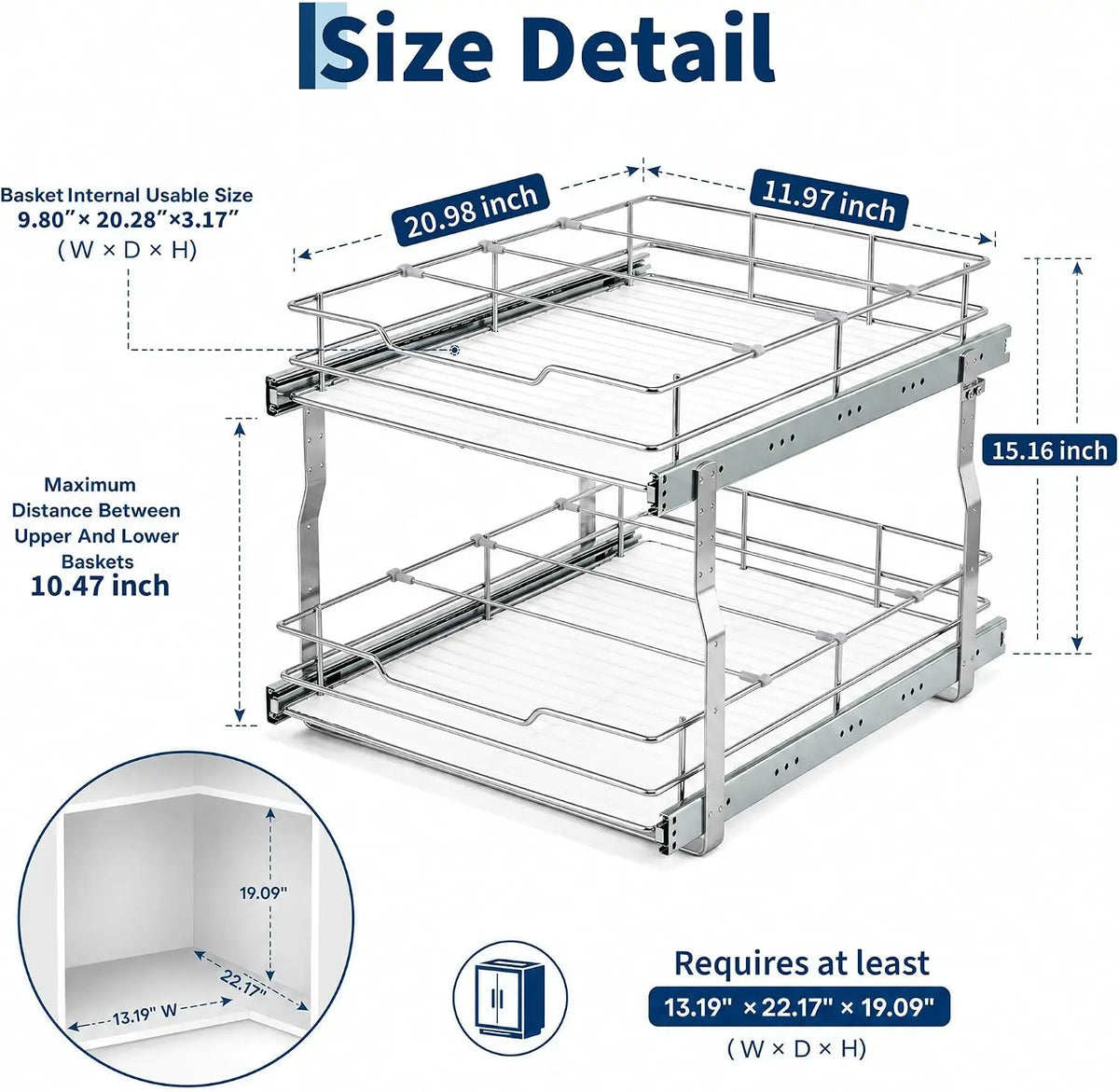 Tacleekii Pull Out Cabinet Organizer With Steel Storage Basket