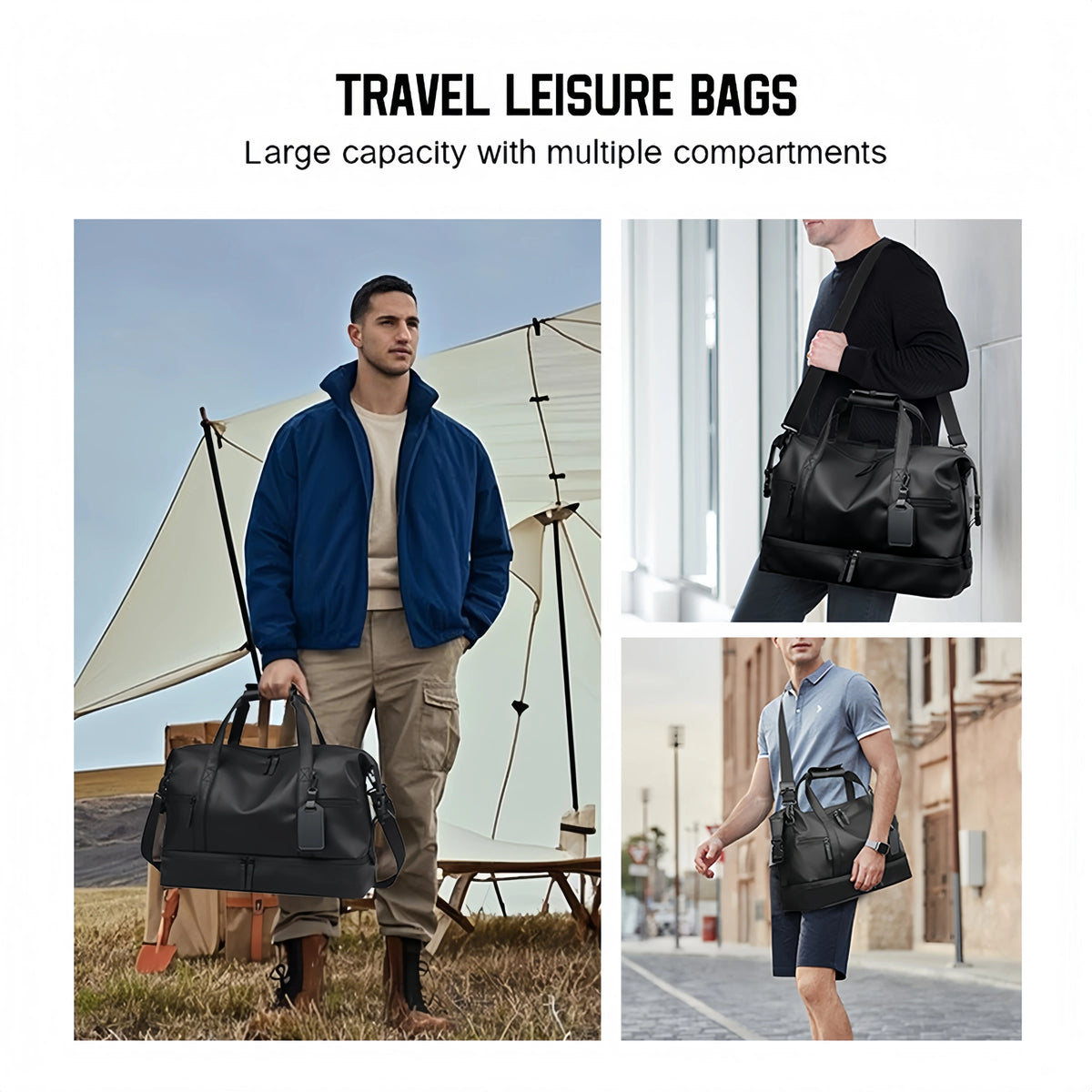 Lightweight Water Resistant Travel Duffel Bag With Shoe Compartment