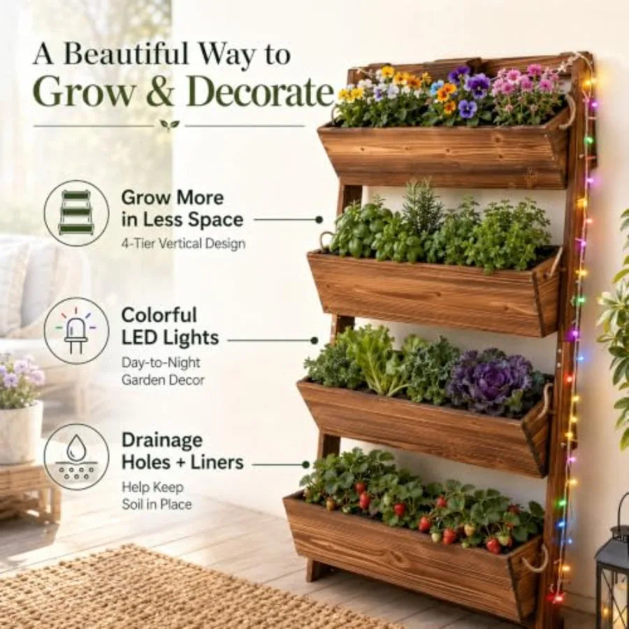 MDNG Outdoor Vertical Garden Planter With LED Lights And Drainage