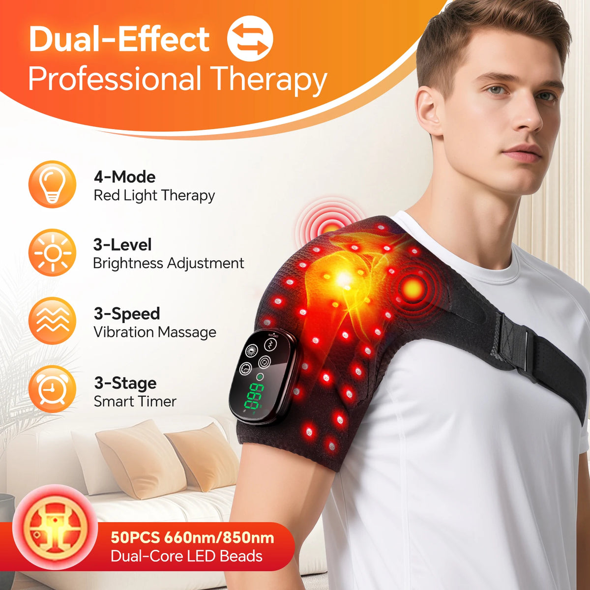 Hailicare Cordless Red Light Heating Vibration Shoulder Massager Pad