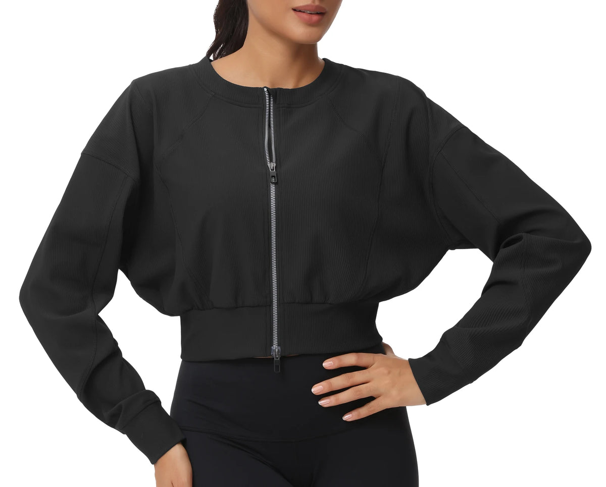 The Gym People Womens Lightweight Cropped Zip Jacket