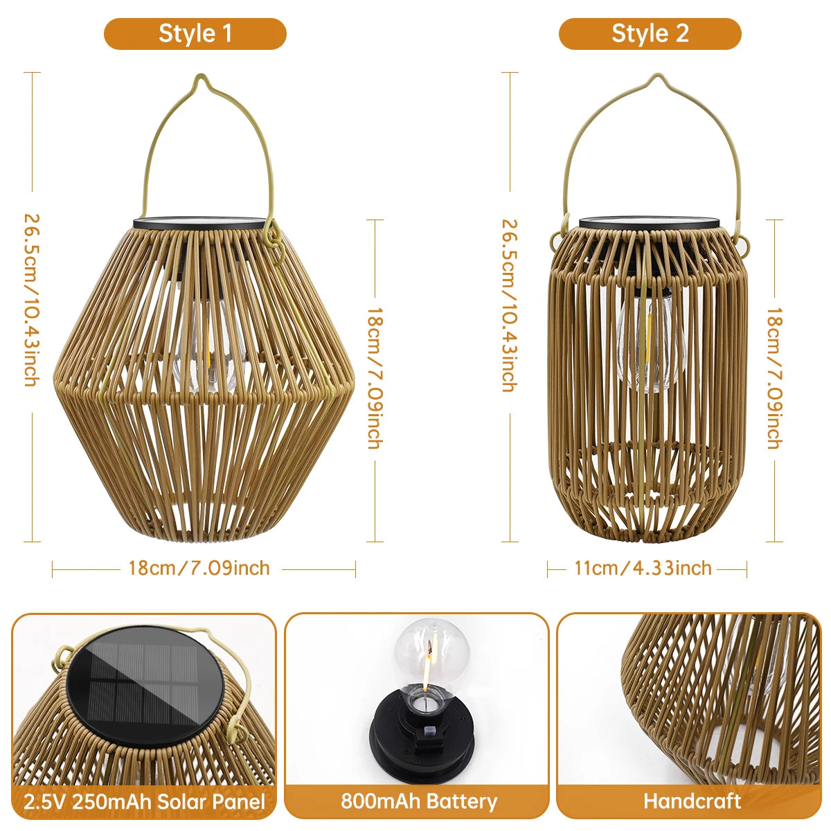AMARYLLIS Solar Bamboo Lantern Waterproof Hanging LED Garden Light