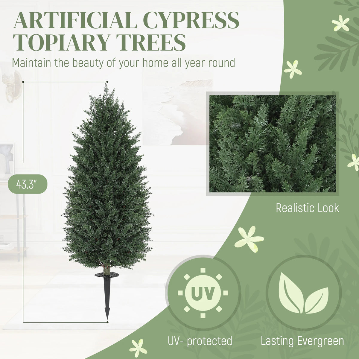 HOMCOM Artificial Cedar Topiary Trees for Indoor Outdoor Decor