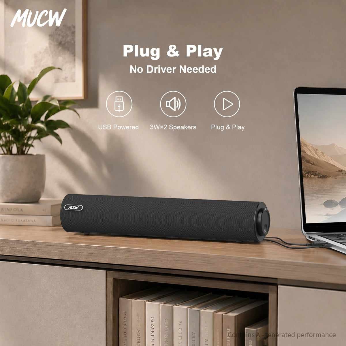 MUCW Wired Stereo Computer Soundbar With USB And AUX Input