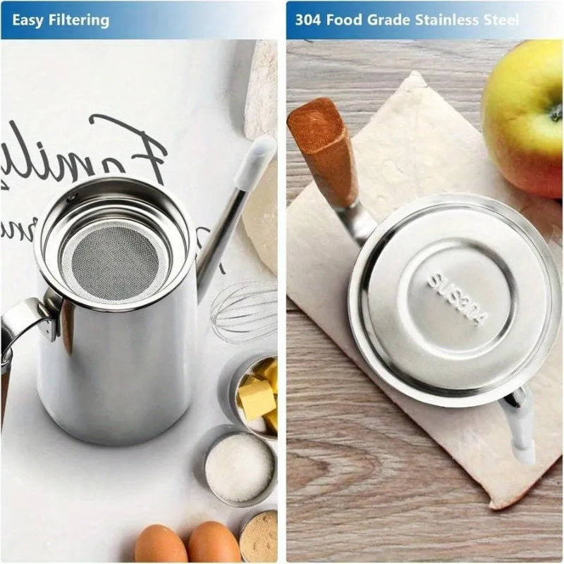 Stainless Steel Oil Strainer Grease Container With Fine Filter Lid