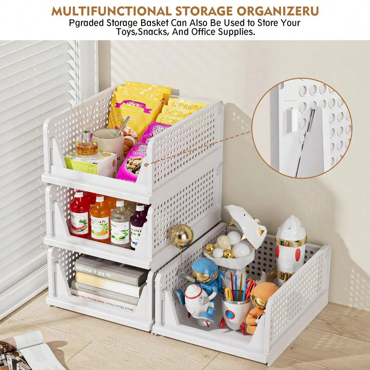 Stackable Foldable Closet Storage Baskets With Sliding Drawer Design