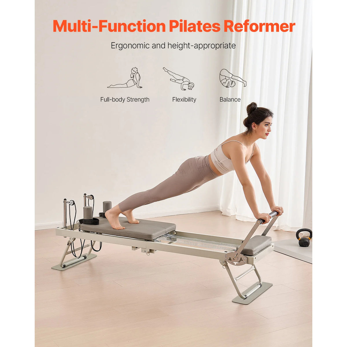 Foldable Pilates Reformer Machine With Dual Spring And Cord Resistance