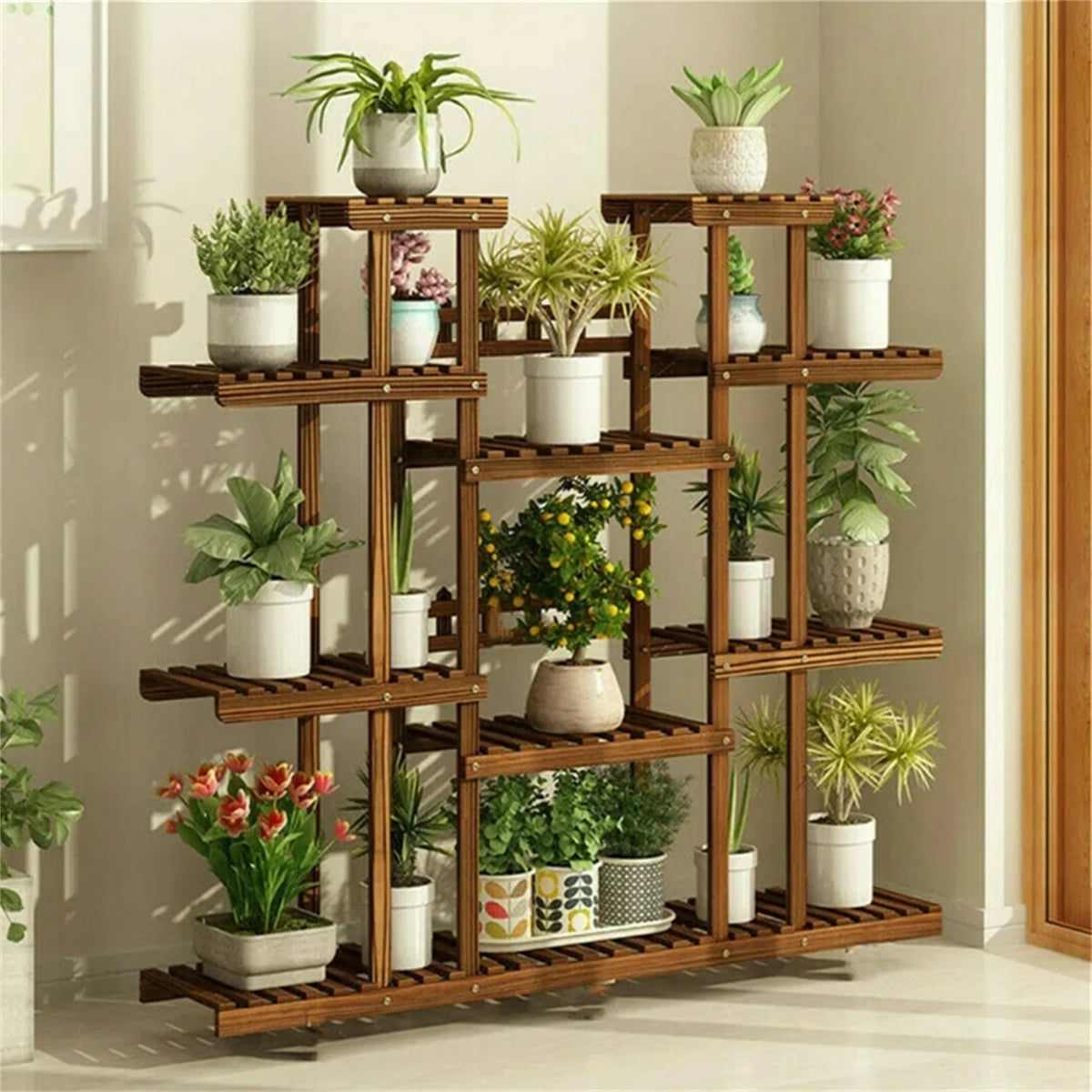Wood Plant Stand Display Shelf for Indoor Outdoor Gardens