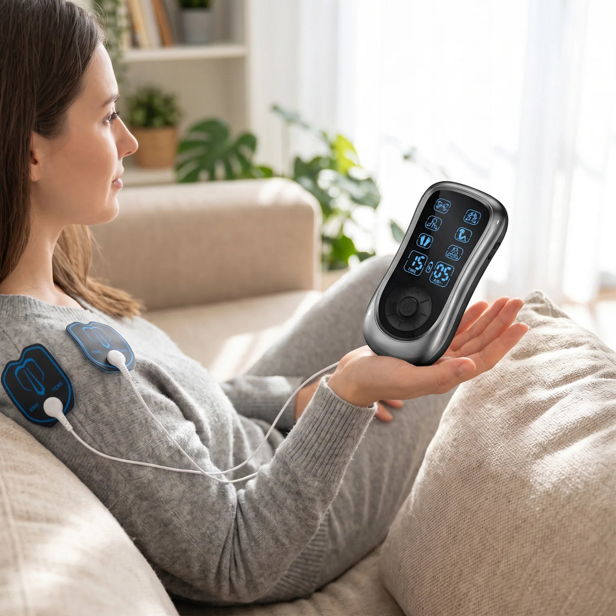 Rechargeable Dual Channel Tens Ems Muscle Stimulator With 10 Pads