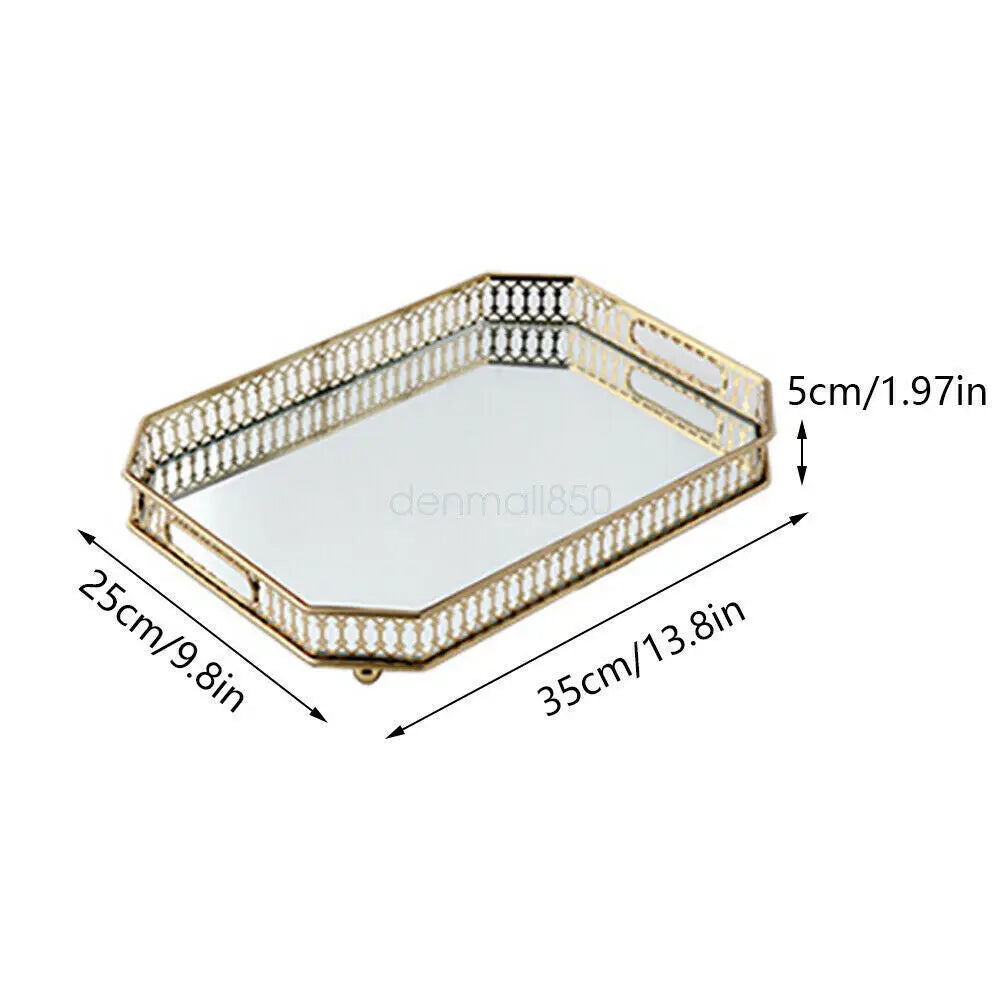 Vintage Glass Top Metal Vanity Tray for Makeup Jewelry Storage