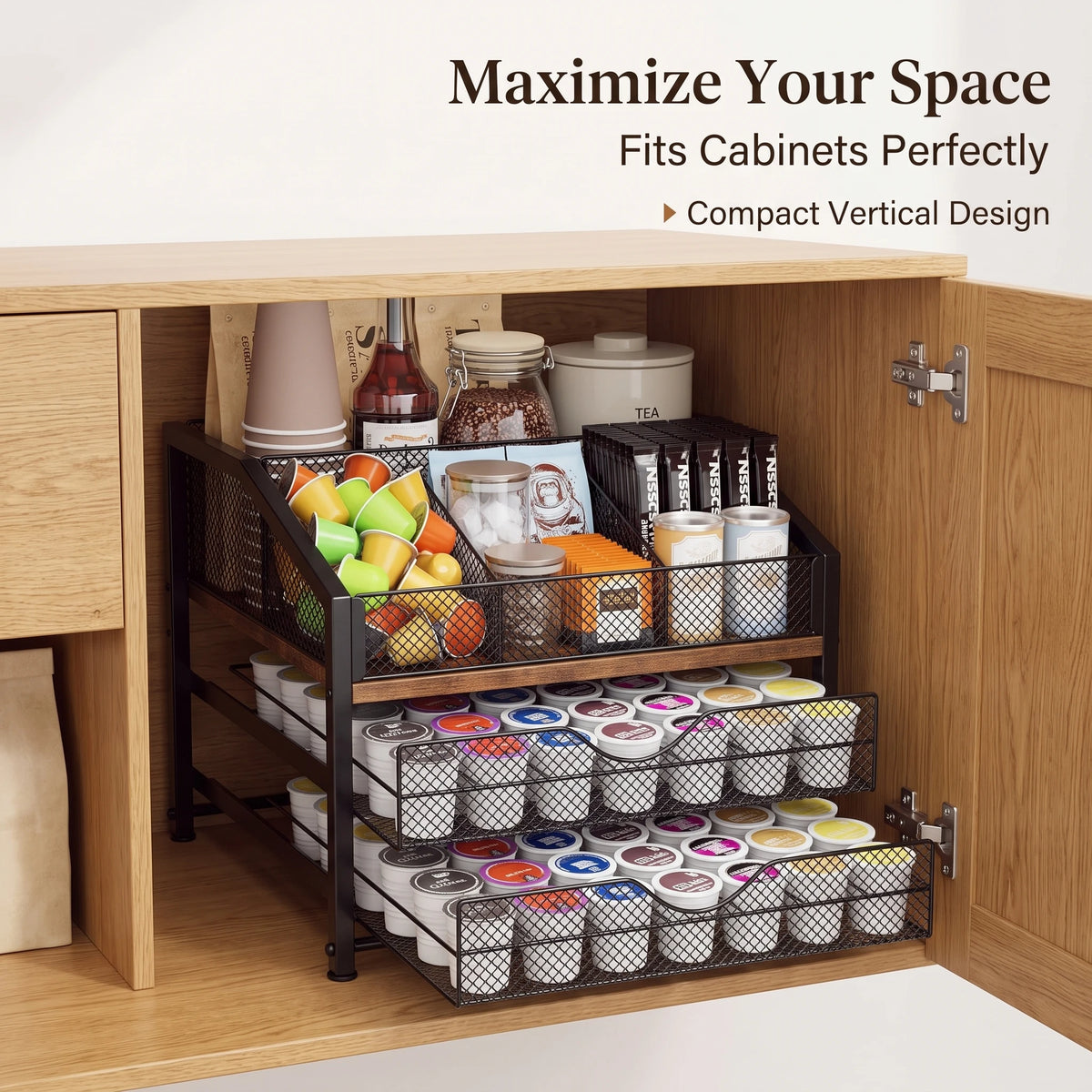 Coffee Bar Organizer With K Cup Holder And Condiment Storage