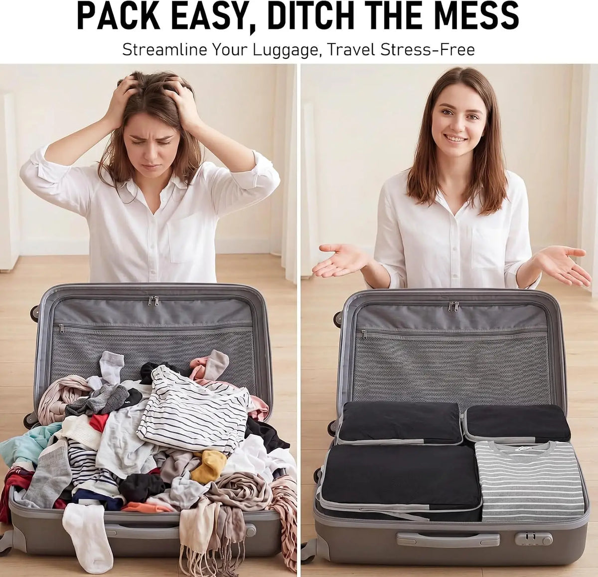 Waterproof Travel Compression Packing Cubes Set For Luggage Organization