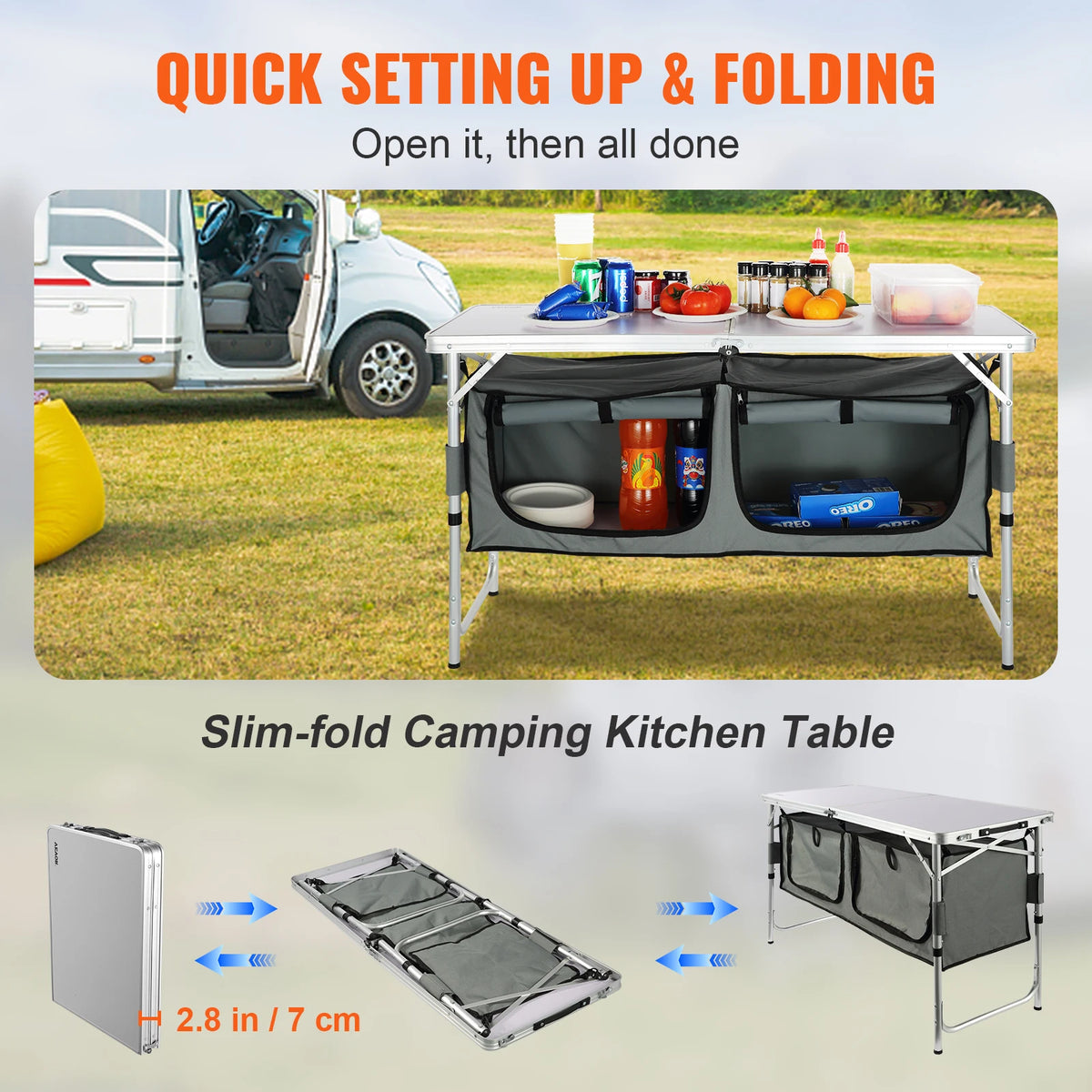 Vevor Mdf Folding Camping Kitchen Table For Outdoor Picnic Grill
