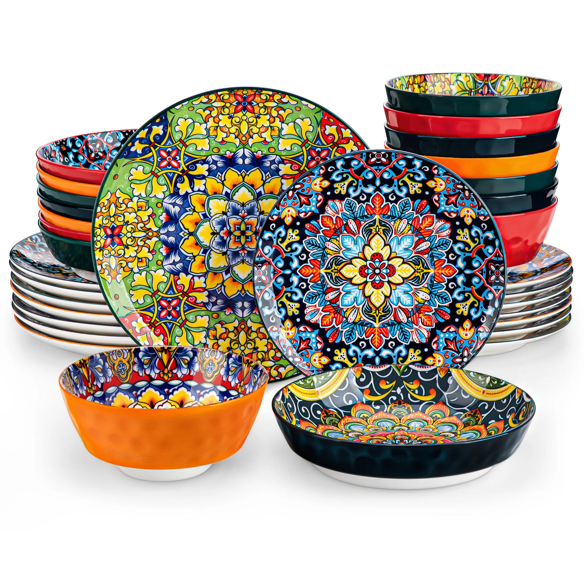 MALACASA Ceramic Dinnerware Set With Bohemian Tableware Design