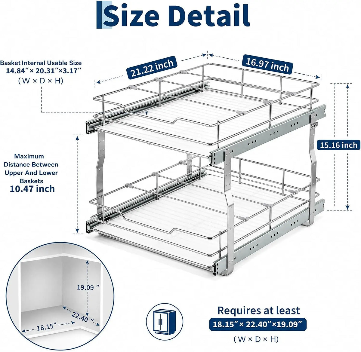 Tacleekii Pull Out Cabinet Organizer With Steel Storage Basket