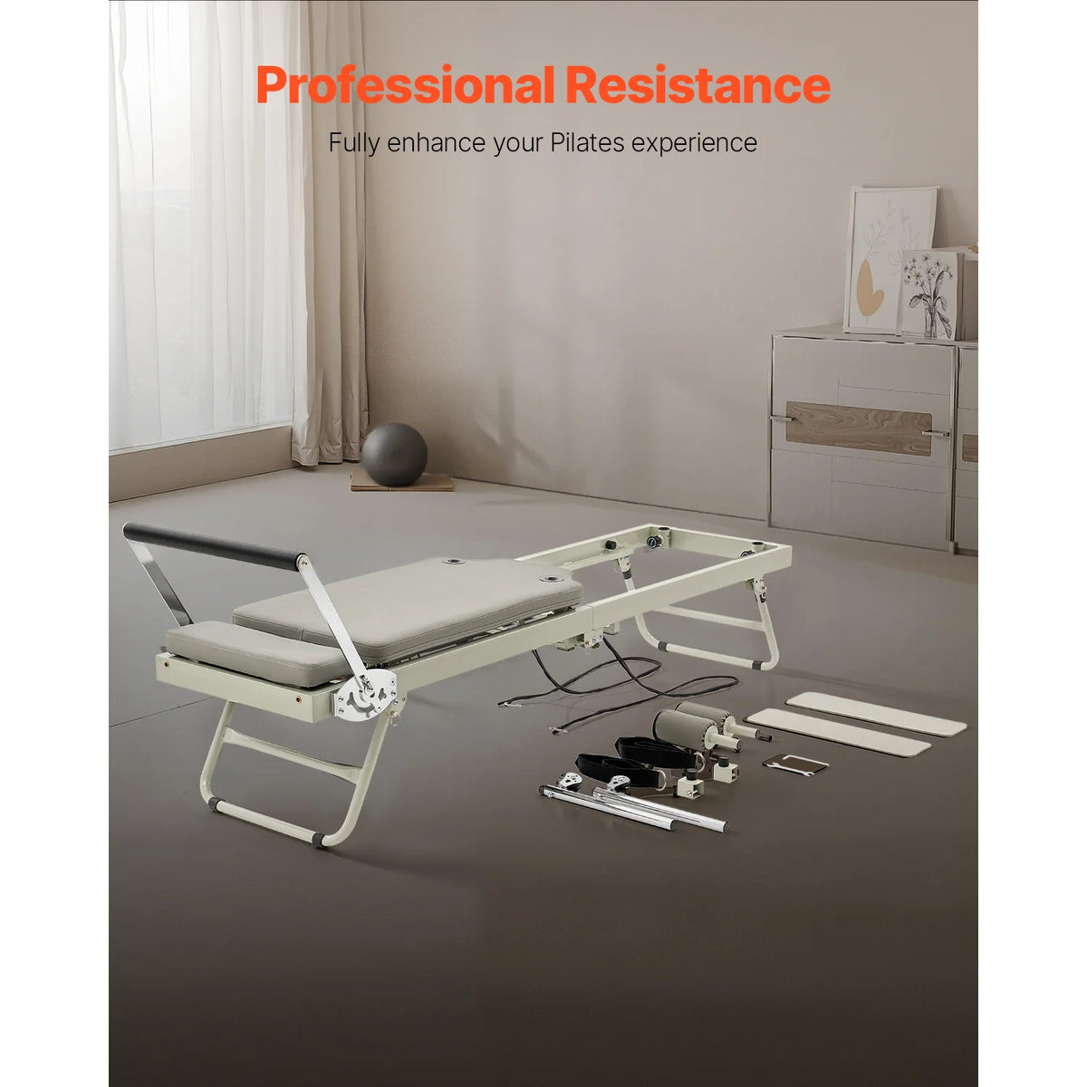 Foldable Pilates Reformer Machine With Dual Spring And Cord Resistance