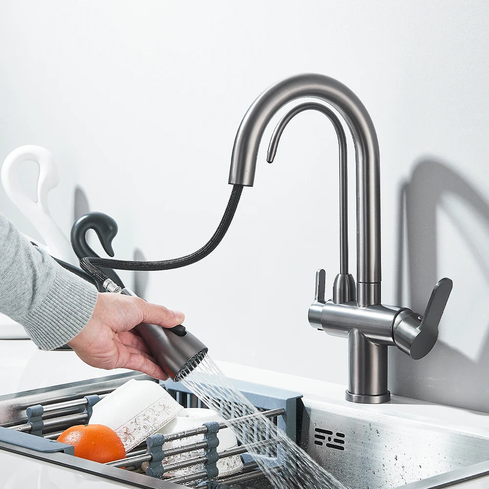 Onyzpily Touch Sensor Kitchen Faucet Pull Out Hot Cold Mixer
