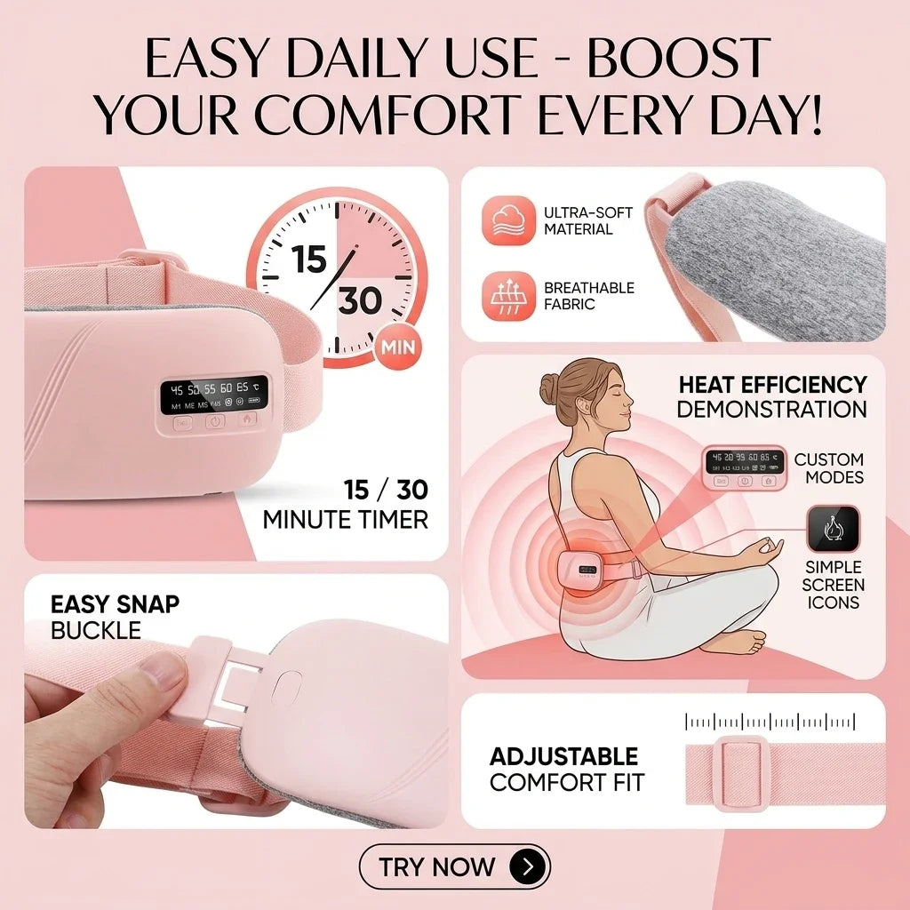 QIUGUO Cordless Heating Belt With Adjustable Heat And Vibration Modes