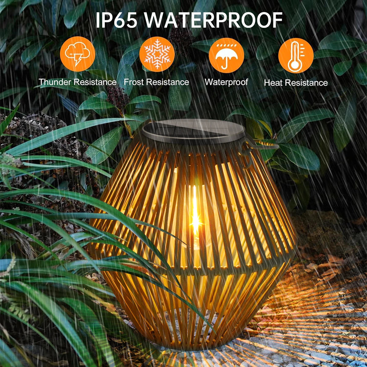 AMARYLLIS Solar Bamboo Lantern Waterproof Hanging LED Garden Light