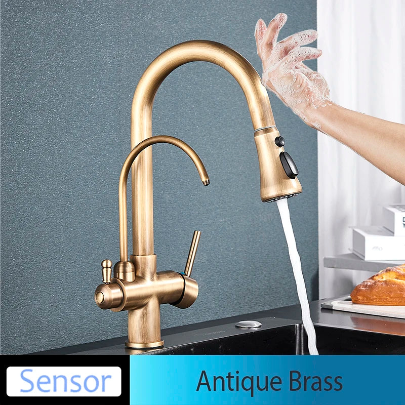 Onyzpily Touch Sensor Kitchen Faucet Pull Out Hot Cold Mixer