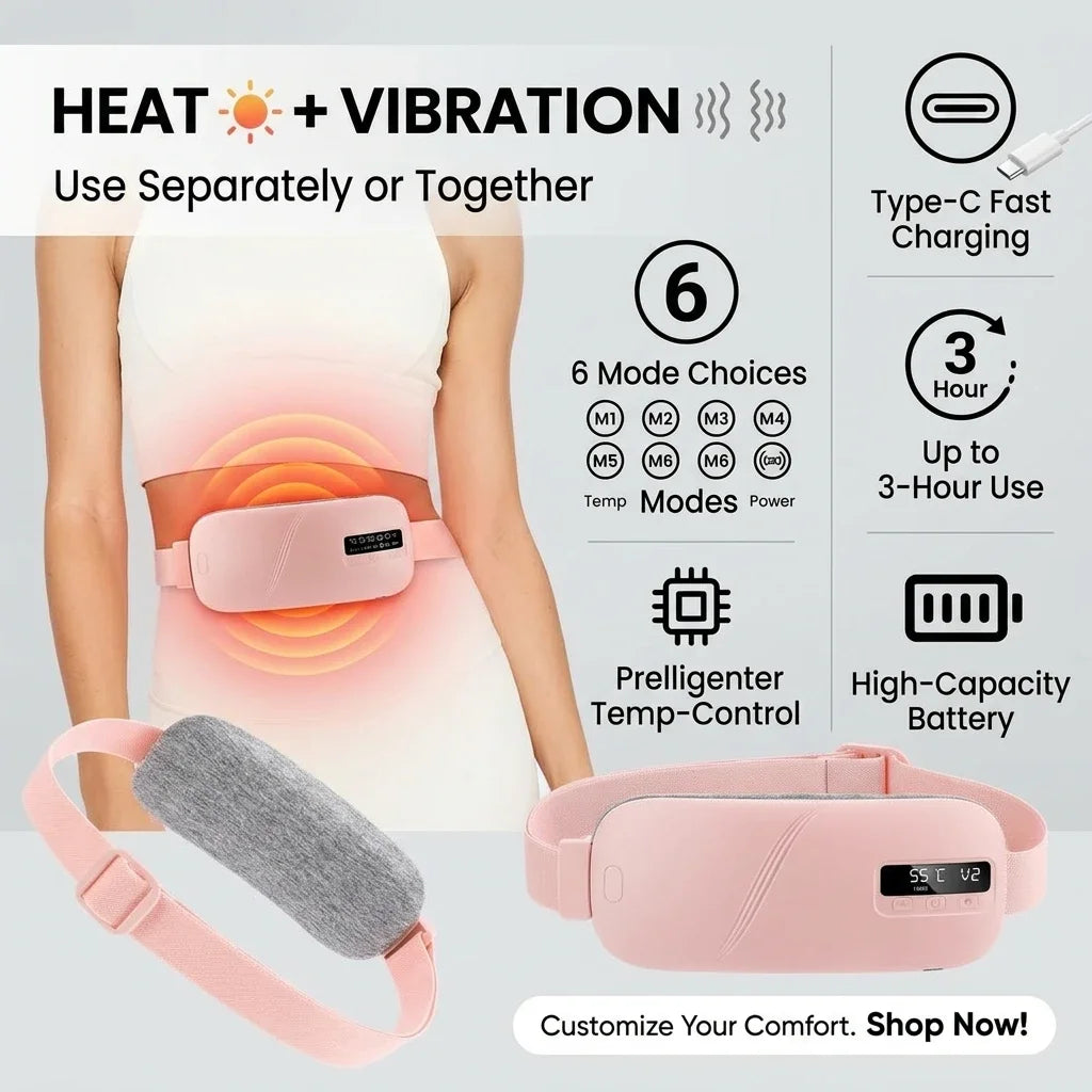 QIUGUO Cordless Heating Belt With Adjustable Heat And Vibration Modes