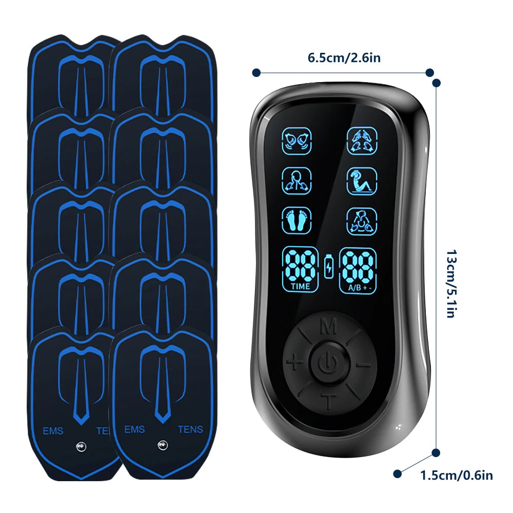 Rechargeable Dual Channel Tens Ems Muscle Stimulator With 10 Pads