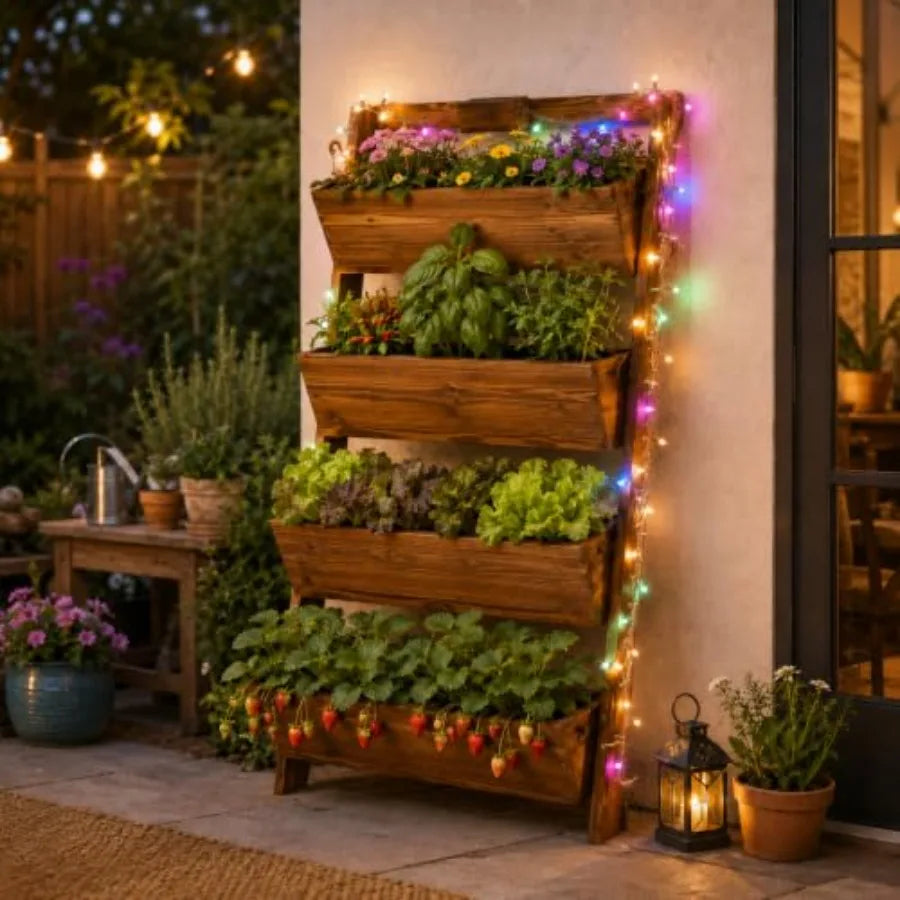 MDNG Outdoor Vertical Garden Planter With LED Lights And Drainage